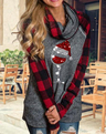 Women's Christmas Wine Glass Print Plaid Splicing Shirts&Tops