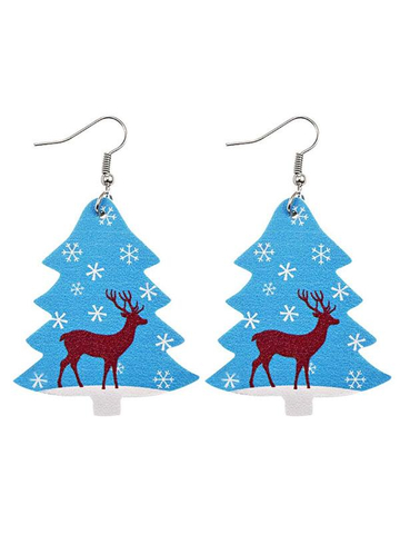 Christmas Snow Elk Christmas Tree PU Leather Earrings
