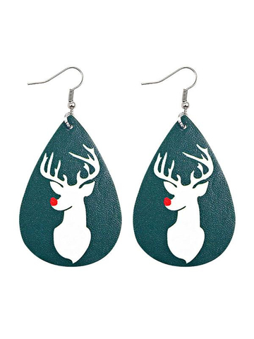 Christmas Snow Elk Christmas Tree PU Leather Earrings