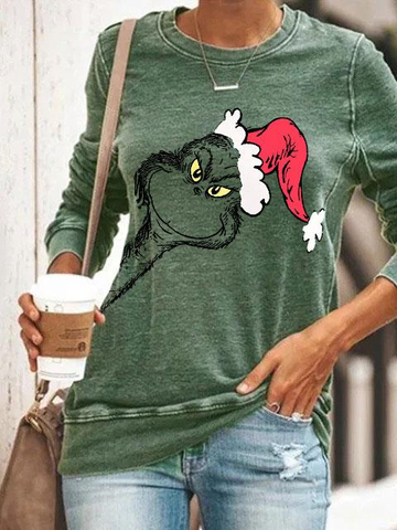 Women's Christmas Monster Elements Print Long Sleeve Sweatshirt