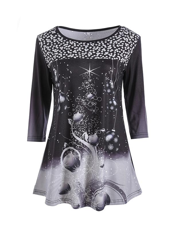 Christmas Tree Asymmetrical Hem Printed T-Shirt