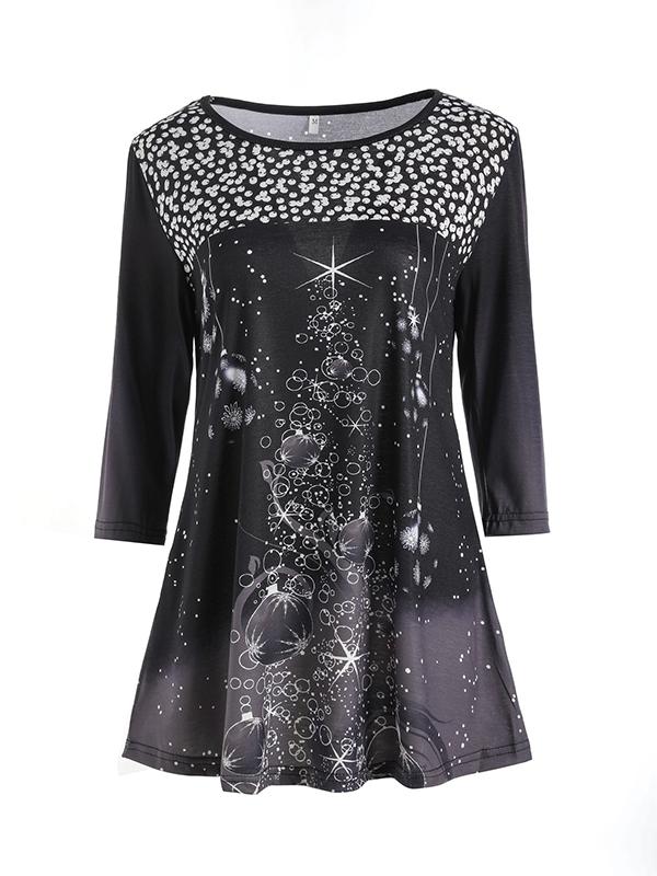 Christmas Tree Asymmetrical Hem Printed T-Shirt