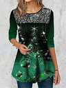 Christmas Tree Asymmetrical Hem Printed T-Shirt