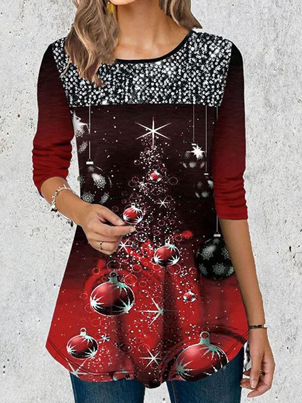 Christmas Tree Asymmetrical Hem Printed T-Shirt