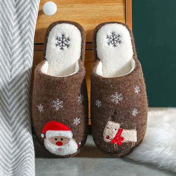 Women's Santa Non-slip Same Style For Men And Women Plush Cotton Slippers