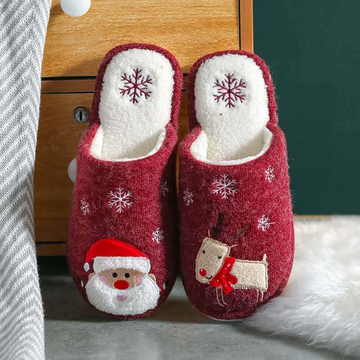 Women's Santa Non-slip Same Style For Men And Women Plush Cotton Slippers