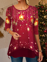 Christmas Light Print Asymmetrical Hem T-Shirt