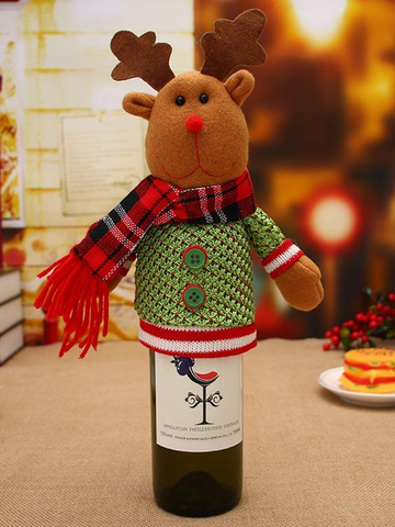 Christmas Santa Snowman Elk Wine Bottle Decoration Set