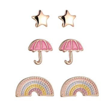 Cartoon fashion rainbow umbrella five-pointed star children's earrings set