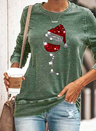 Cartoon Christmas Hat Gray Long Sleeve Casual Top