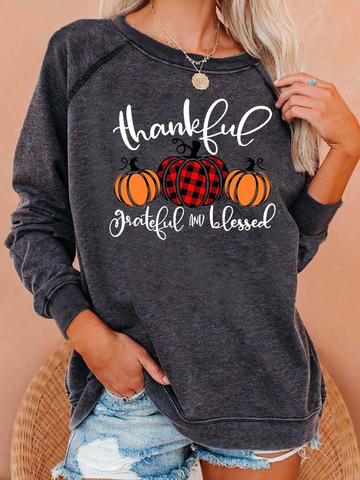 Women's Thankful Grateful And Blessed Pumpkin Printed Sweatshirt
