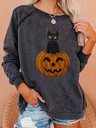 Women's Casual Halloween Cat Pumpkin Print Sweatshirt