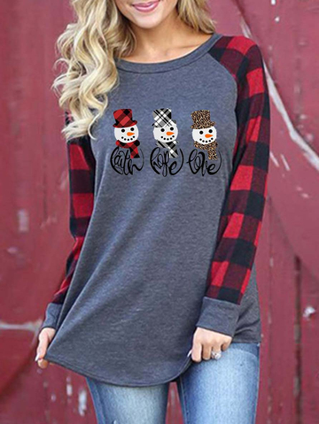 Ladies FAITH & HOPE & LOVE Christmas Snowman Print T-shirt