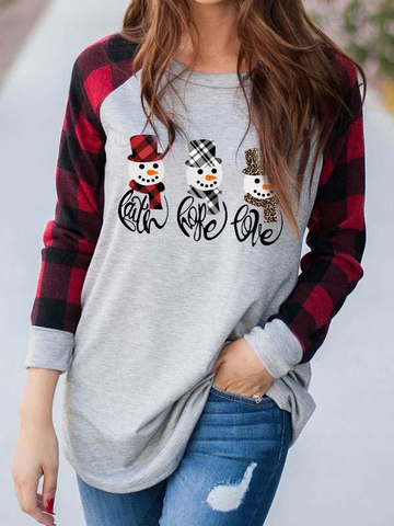 Ladies FAITH & HOPE & LOVE Christmas Snowman Print T-shirt
