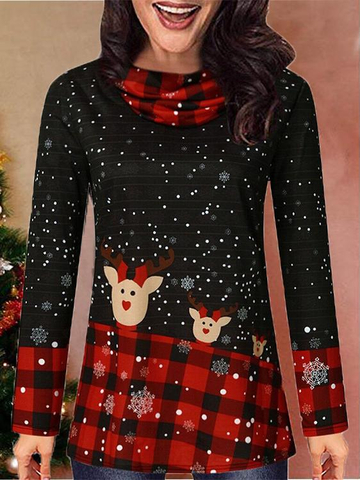 Christmas Cartoon Printing Pile Collar Long Sleeve T-Shirt