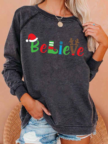 Women's Believe Christmas Print Sweatshirt