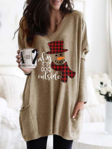 Women's Baby It's Cold Outside Print Long Top