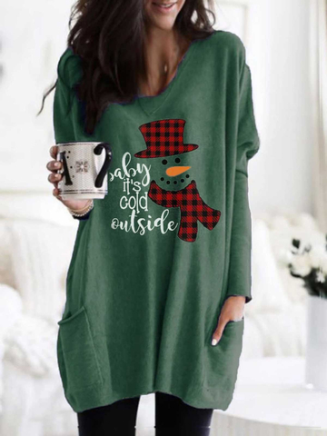 Women's Baby It's Cold Outside Print Long Top