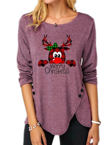 Women's Christmas Print Casual Long Sleeve Round Neck T-Shirt