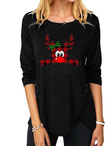 Women's Christmas Print Casual Long Sleeve Round Neck T-Shirt