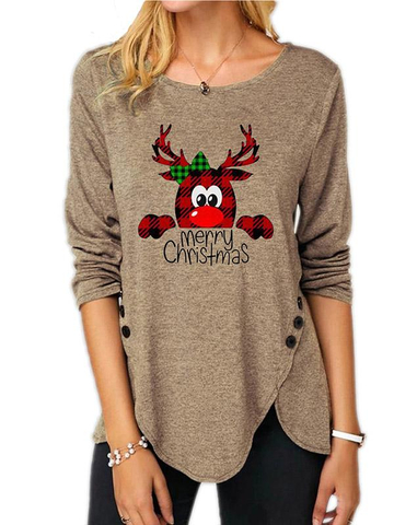 Women's Christmas Print Casual Long Sleeve Round Neck T-Shirt