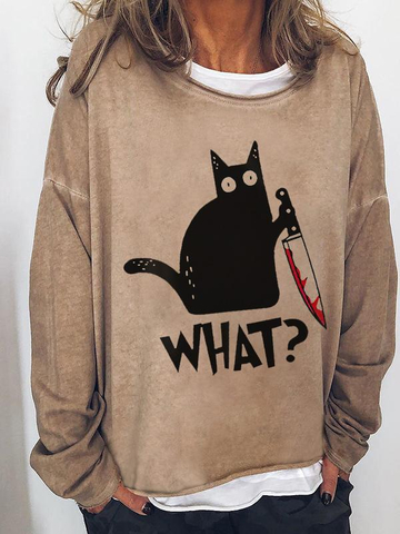 Ladies Halloween Funny Murderous Cat Print Sweatshirt