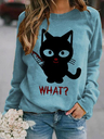 Women's Halloween Black Cat Print Casual Sweatshirt