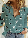 Women's Halloween Black Cat Printed Casual Blouses