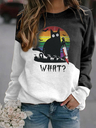 Women's Halloween Murderous Cat Printed Long Sleeve Color Block Sweatshirt