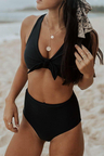 MATTE BLACK SUIT KNOT BIKINI SET