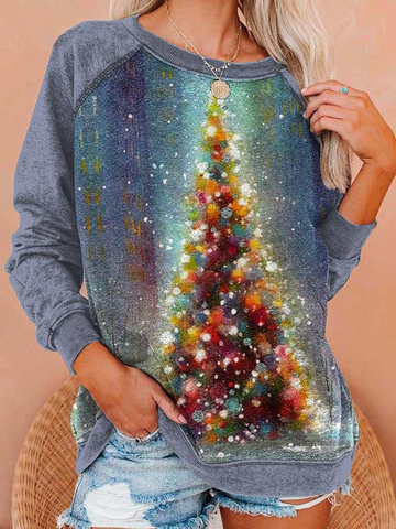 Ladies casual Christmas tree print sweatshirt