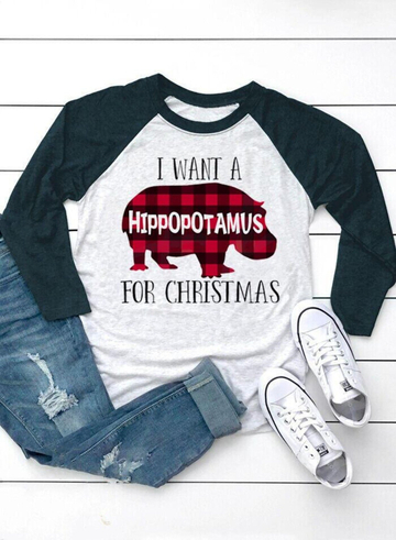 I Want A Plaid Hippopotamus For Christmas T-Shirt Tee