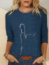 Cat Print Long Sleeves O-neck Casual T-shirt For Women