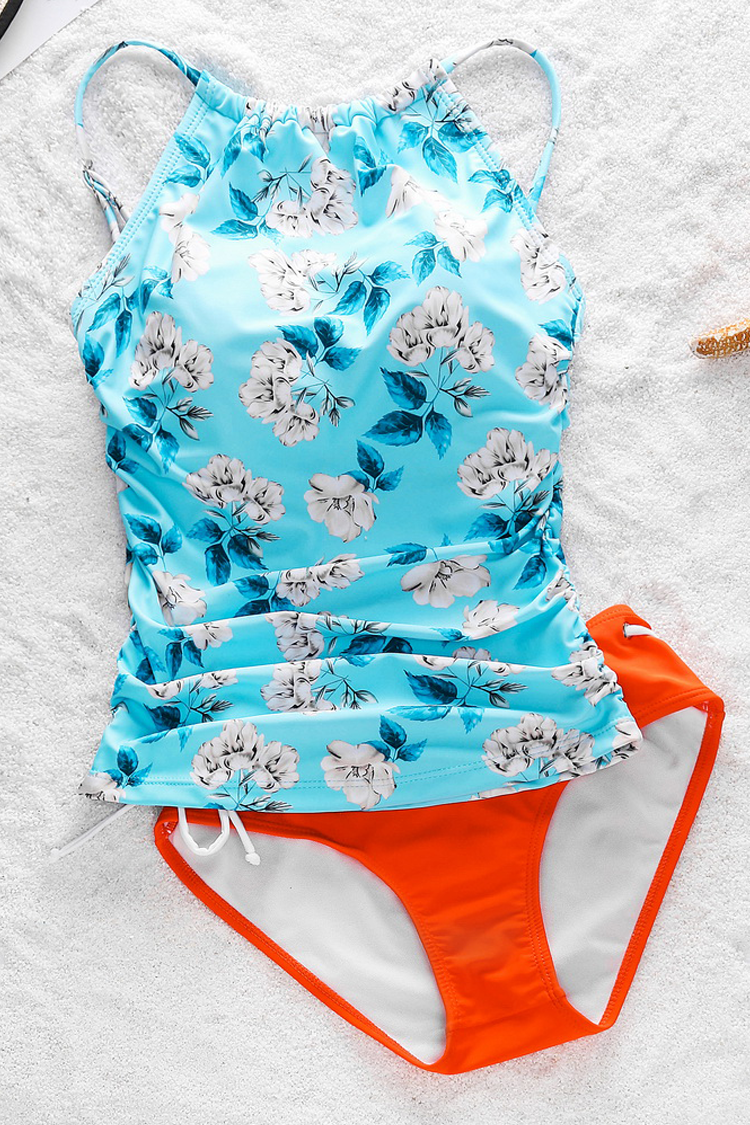 Blue Dream Flower Print Tankini Set