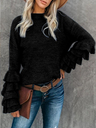 Autumn Fashion Petal Sleeve Casual Solid Color Knitted Sweater