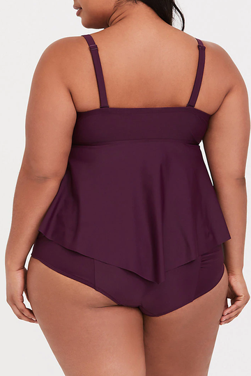 PLUM LATTICE WIRELESS TANKINI SET