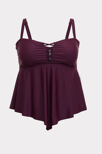 PLUM LATTICE WIRELESS TANKINI SET