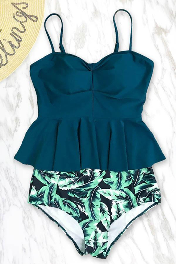 Leaf Print Peplum Tankini