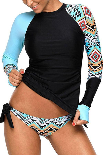 Side Tie Printed Surfing Round Neck Tankini Set