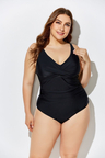 BLACK RUCHED V-NECK ONE PIECE SWIMSUIT