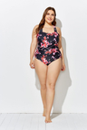 CHLORINE RESISTANT POPPIES H-BACK SARONG FRONT ONE PIECE SWIMSUIT