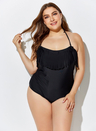 BLACK FRINGE BANDEAU ONE PIECE SWIMSUIT