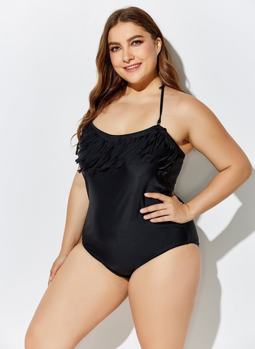 Black Fringe Bandeau One Piece Swimsuit