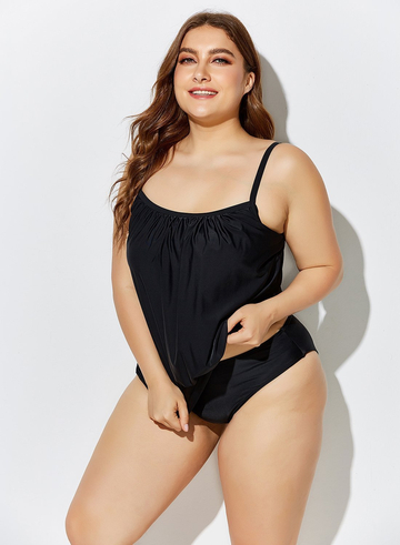 Black Lightweight Blouson Tankini Set