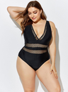 Black Lattice Plunge One Piece Swimsuit