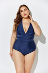 MIDNIGHT FAUX WRAP HALTER ONE PIECE SWIMSUIT