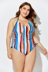 Technicolor Halter One Piece Swimsuit