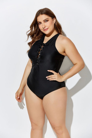 CEO BLACK LACE UP ONE PIECE SWIMSUIT