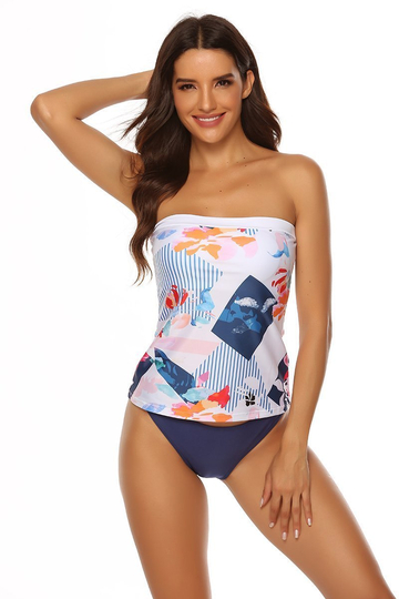 PRINTED BANDEAU TANKINI SET