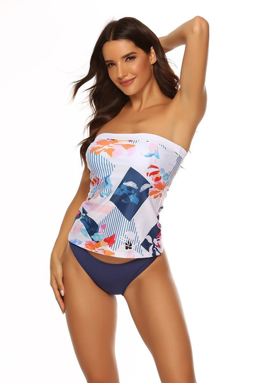 Printed Bandeau Tankini Set